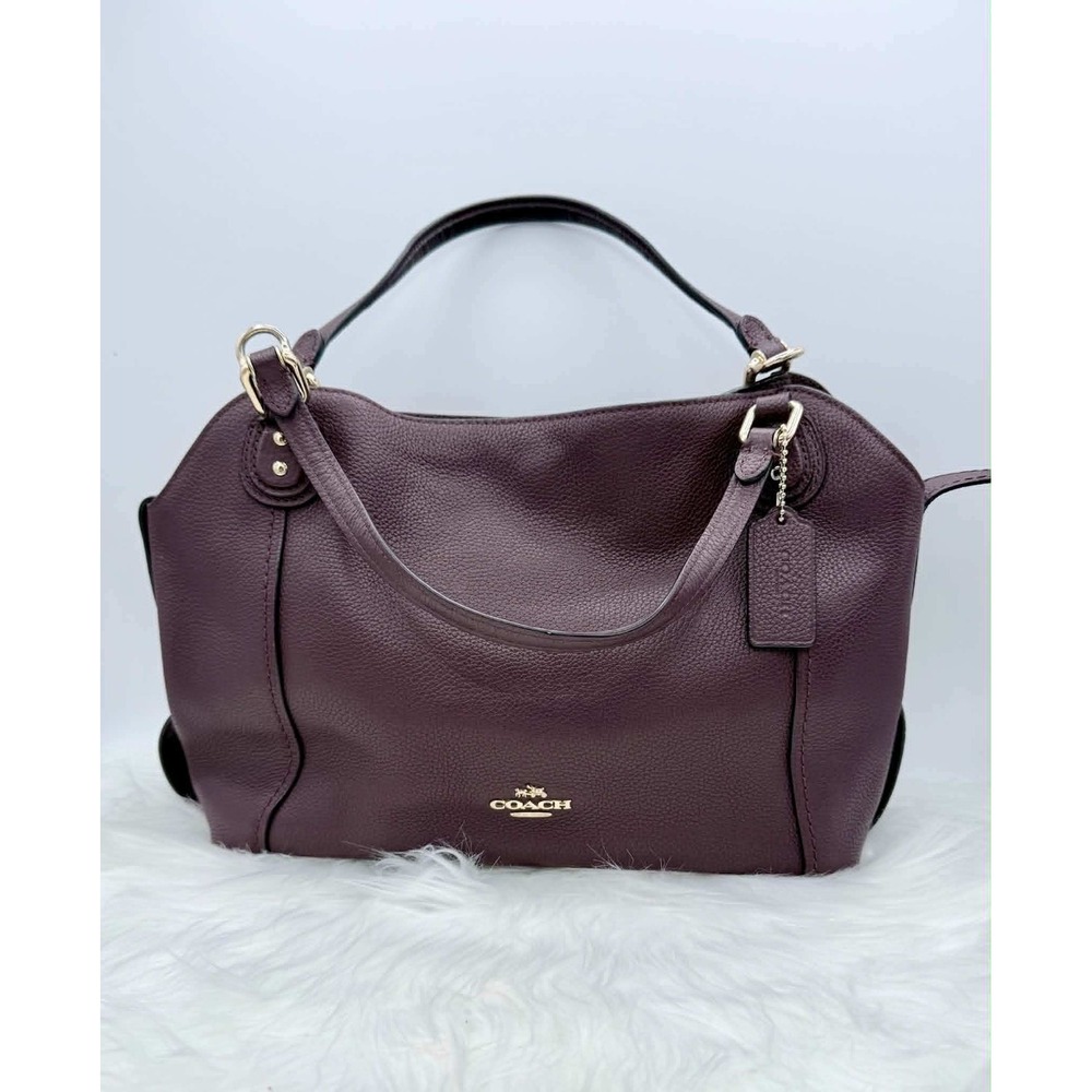 Coach Edie 28 Dark Berry Plum Pebbled Leather Shoulder Bag 57124 Gold Hardware